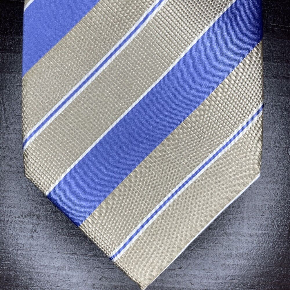 Banana Republic Tie - 3.5 in / 58” Blue Brown Striped Necktie - 100% Silk